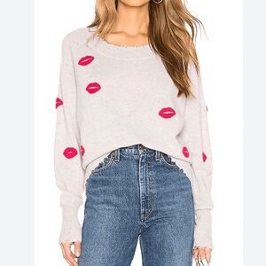 27 Miles Gray Silk Cashmere Lip Embroidered Knit Sweater Women's Size Small